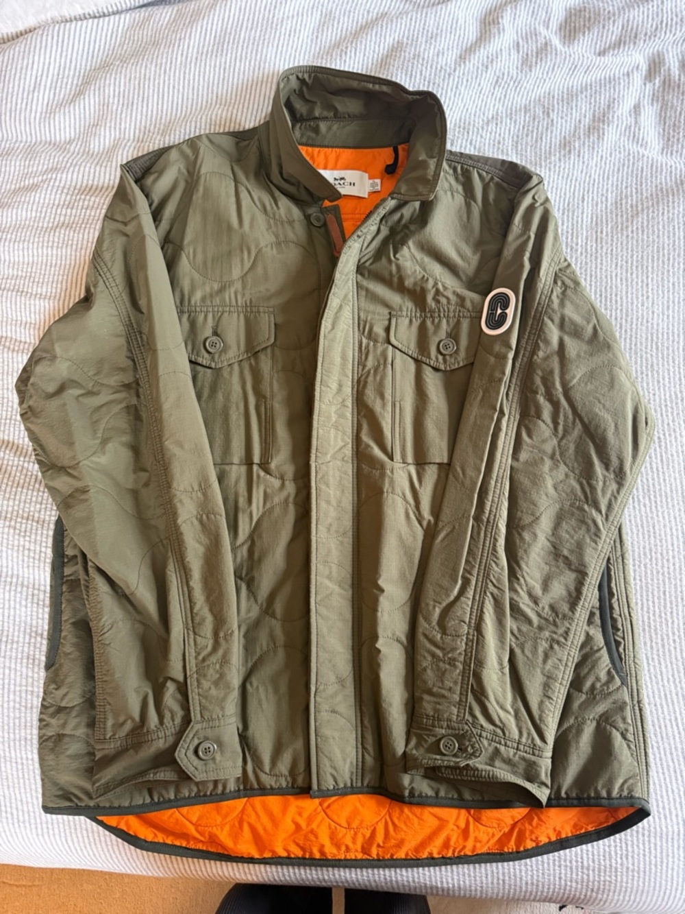 Coach Men’s Olive Green Field Jacket with Orange Interior